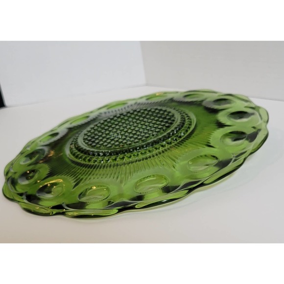 Vintage Glass Plate Bartlett Collins Manhattan St Genevieve Green Thumbprint 11" - Picture 6 of 9